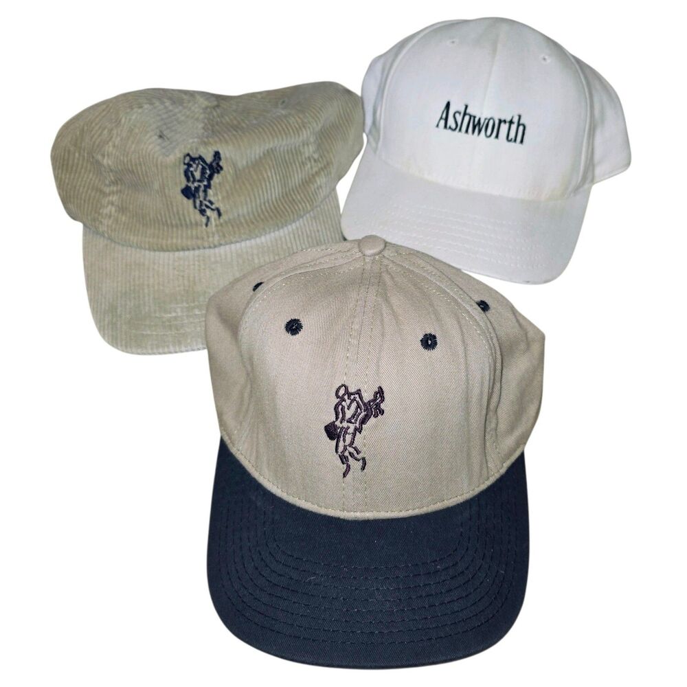 ASHWORTH Vintage Golfman Embroidered Logo Adjustable Sporty Strapback Hats Lot